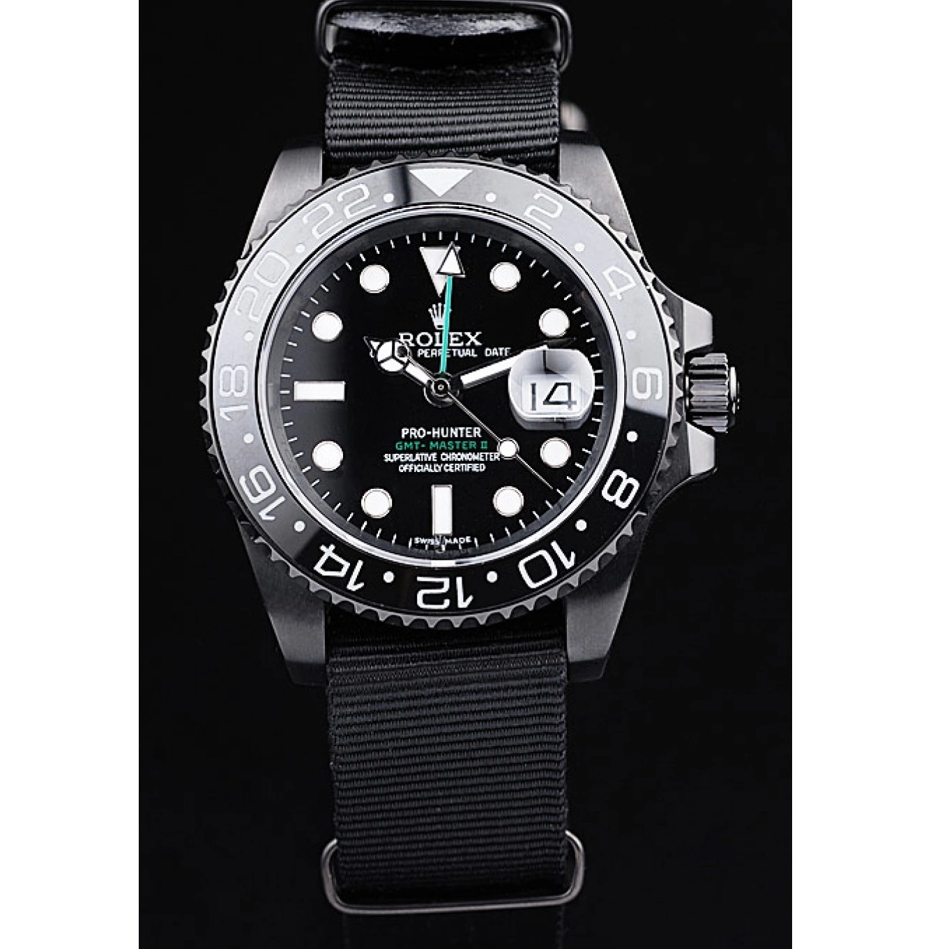 Aaa replica watch Master Black Swiss Black Fabric GMT Rolex Pro-Hunter Dial Strap II 0707